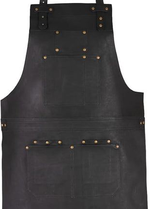 Full Grain Leather Apron, Dark Brown, Black, Green, Crossbody Bib Style for Butcher, Cook, BBQ, Barber, Woodwork, Blacksmith