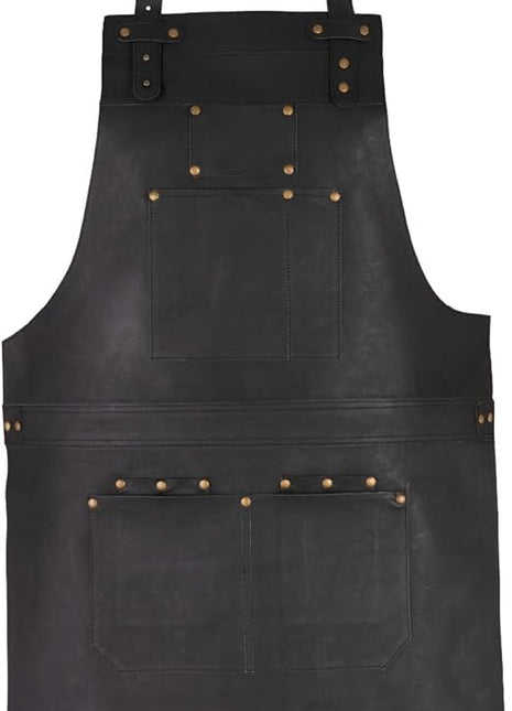 Full Grain Leather Apron, Dark Brown, Black, Green, Crossbody Bib Style for Butcher, Cook, BBQ, Barber, Woodwork, Blacksmith