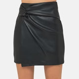 Black Leather Mini Twisted Skirt Womens