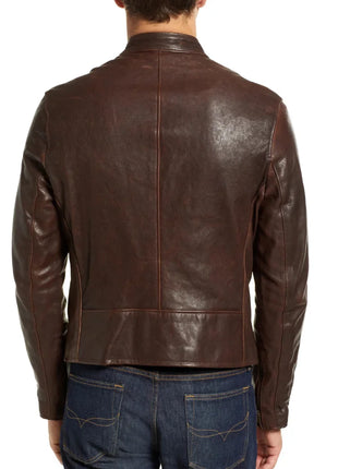 Men's Real Chocolate Brown Cafe Racer Leather Jacket