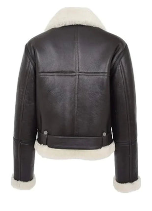 Womens Sheepskin B3 Belted Black Leather Shearling Jacket Aviator