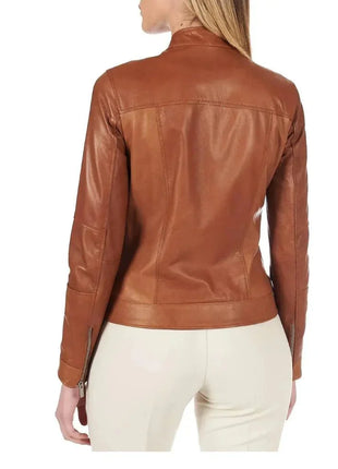 Women's Dark Brown Leather Cafe Racer Jacket
