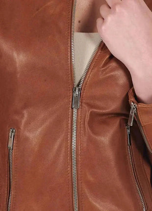 Women's Dark Brown Leather Cafe Racer Jacket
