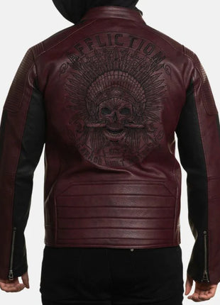 Men's Maroon Hooded Leather Biker Jacket