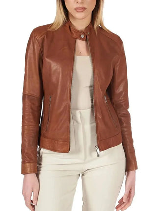 Women's Dark Brown Leather Cafe Racer Jacket