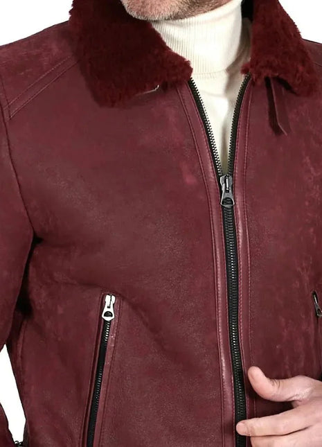 Dark Maroon Leather American Bomber Jacket Mens