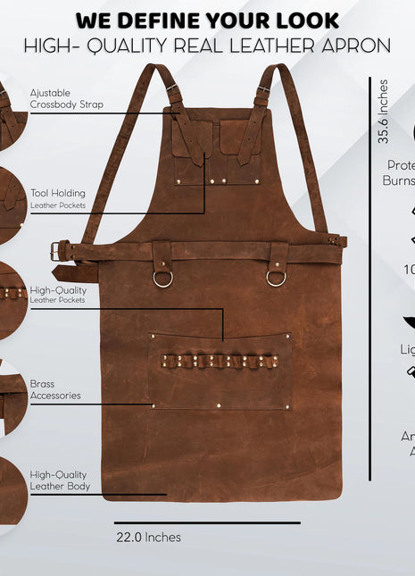 Handmade Pullup Leather Grilling Apron with adjustable straps – Personalized Hairstylist apron, BBQ Chef Grilling apron