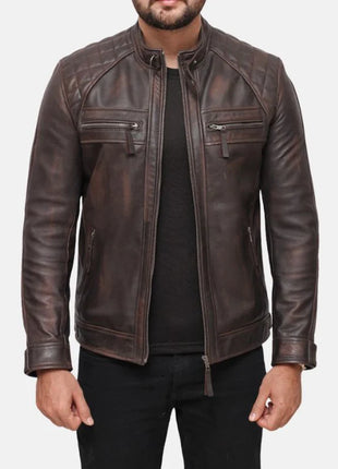 Distressed Brown Mens Leather Motorcycle Jacket