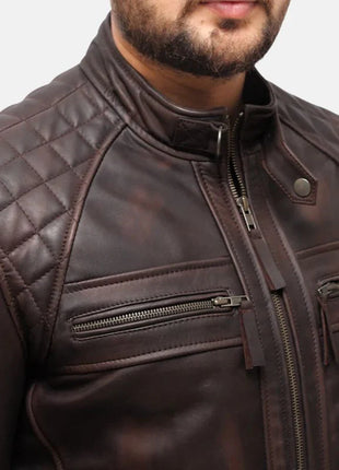 Distressed Brown Mens Leather Motorcycle Jacket