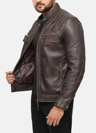 Distressed Brown Mens Leather Motorcycle Jacket