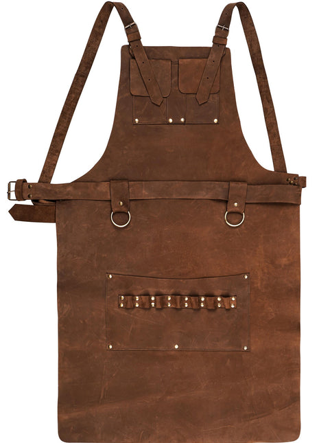 Handmade Pullup Leather Grilling Apron with adjustable straps – Personalized Hairstylist apron, BBQ Chef Grilling apron