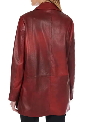 Women’s Leather Button-Up Burgundy Real Leather Coat