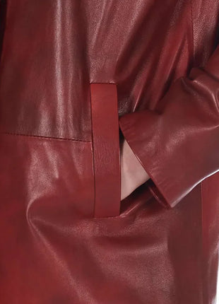 Women’s Leather Button-Up Burgundy Real Leather Coat