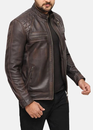 Distressed Brown Mens Leather Motorcycle Jacket