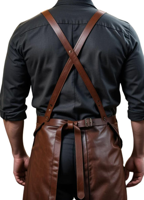 Premium Leather Workshop Apron – Handmade Cross-Back Tool Apron for Woodworkers, Barbers, Blacksmiths & Craftsmen