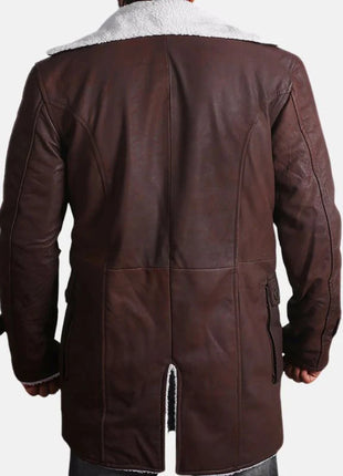 Mens Brown Bane Shearling Leather Coat