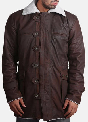 Mens Brown Bane Shearling Leather Coat