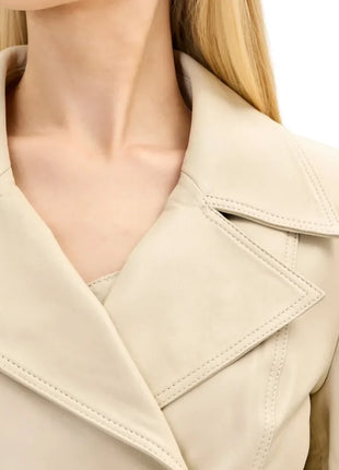 Women's Double Breasted Beige Lambskin Leather Trench Coat