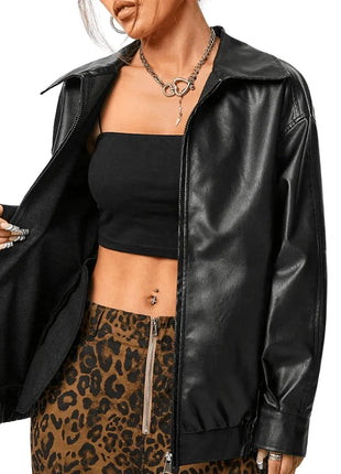 Women's Oversized Black Leather Motorcycle Jacket