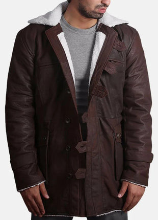 Mens Brown Bane Shearling Leather Coat