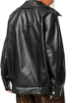 Women's Oversized Black Leather Motorcycle Jacket