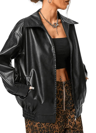 Women's Oversized Black Leather Motorcycle Jacket