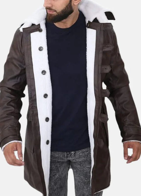 Mens Brown Bane Shearling Leather Coat