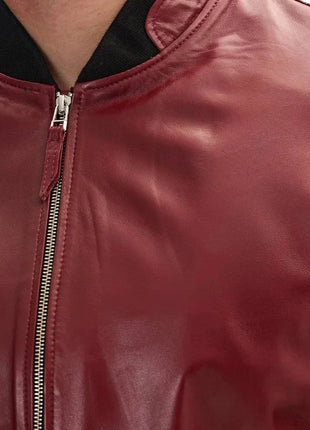 Bomber Red Leather Jacket Mens
