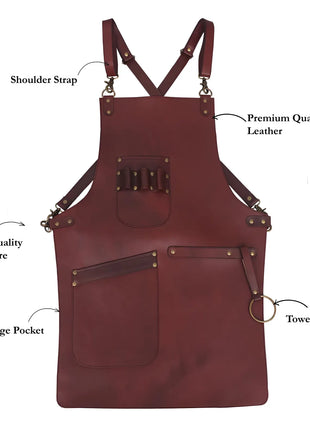 Handmade Full Grain Leather Apron - Welding, Woodworking, BBQ & Blacksmith Apron with Tool Pocket