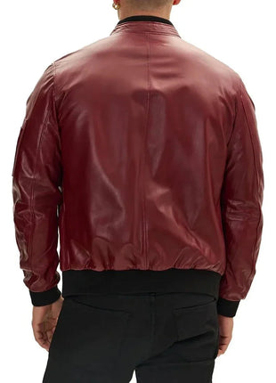 Bomber Red Leather Jacket Mens