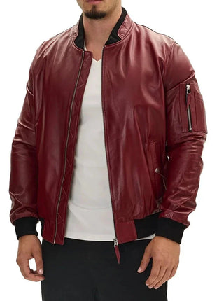 Bomber Red Leather Jacket Mens