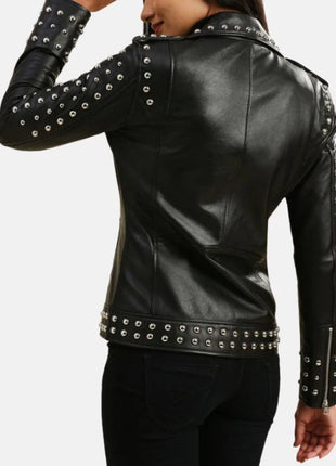 Womens Studded Motorcycle Black Punk Leather Jacket