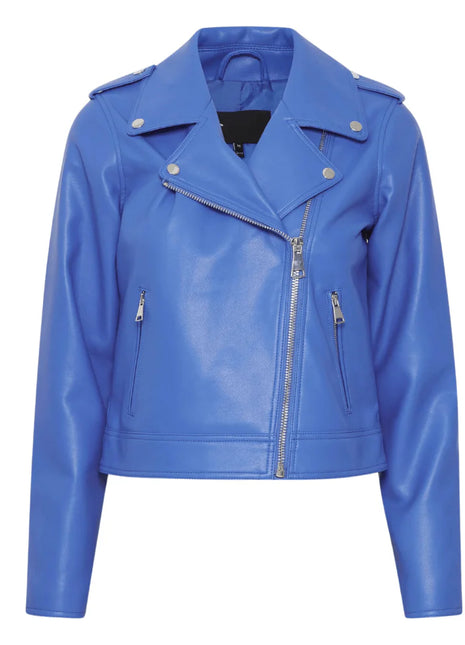 Ladies Real Lambskin Light Blue Moto Jacket