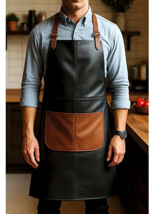 Handmade Leather Workshop Apron: Heavy Duty Black & Brown with Pockets