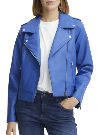 Ladies Real Lambskin Light Blue Moto Jacket