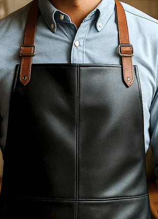 Handmade Leather Workshop Apron: Heavy Duty Black & Brown with Pockets