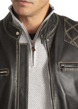 David Vintage Black Leather Biker Jacket Men's