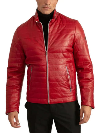Men's Red Leather Lambskin Puffer Jacket