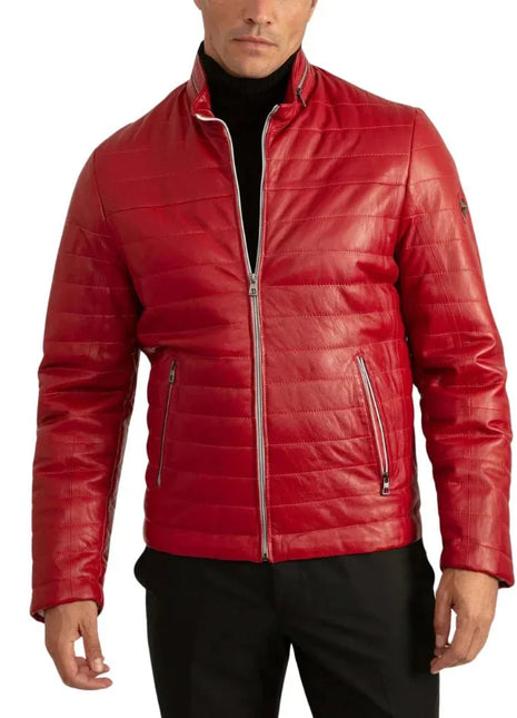 Men's Red Leather Lambskin Puffer Jacket