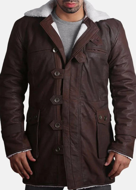 Mens Brown Bane Shearling Leather Coat