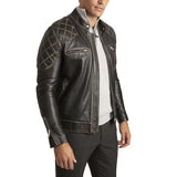 David Vintage Black Leather Biker Jacket Men's