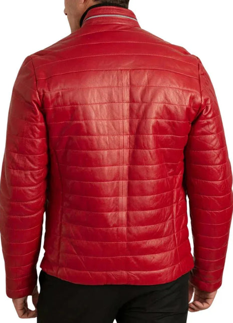 Men's Red Leather Lambskin Puffer Jacket