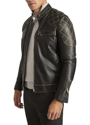 David Vintage Black Leather Biker Jacket Men's