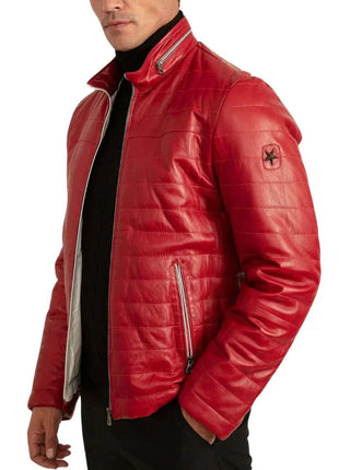 Men's Red Leather Lambskin Puffer Jacket