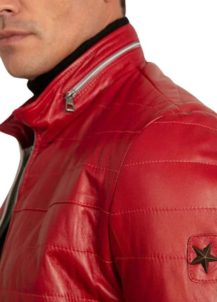 Men's Red Leather Lambskin Puffer Jacket