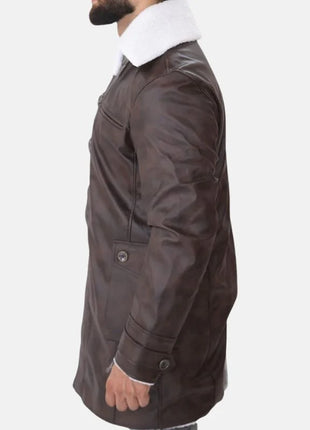 Mens Brown Bane Shearling Leather Coat