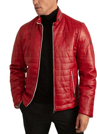 Men's Red Leather Lambskin Puffer Jacket
