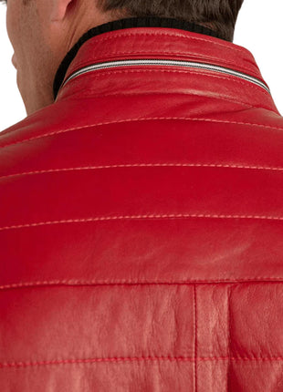 Men's Red Leather Lambskin Puffer Jacket