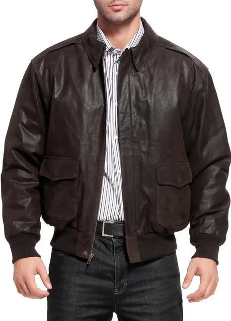 Men's Distressed Brown Leather A2 Bomber Jacket