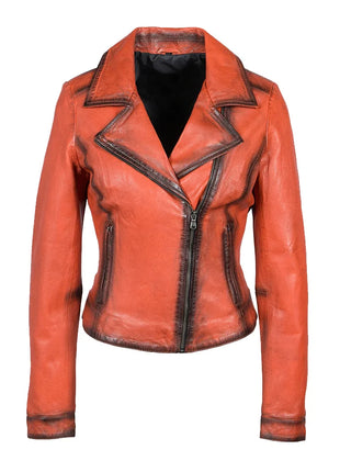 Women's Biker Orange Leather Jacket